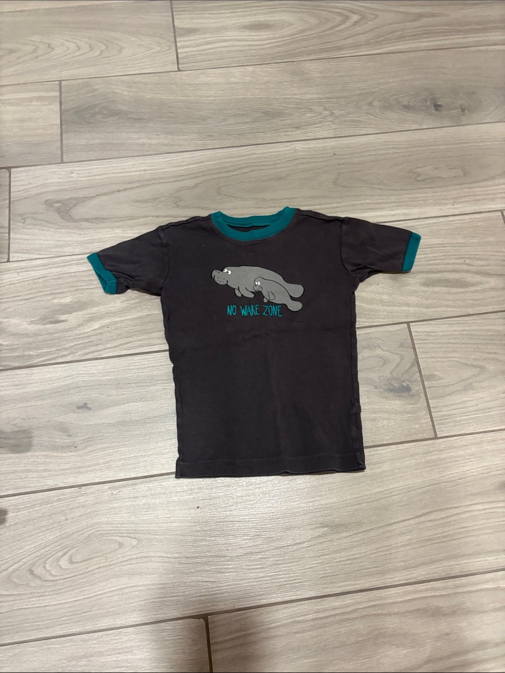 Kids 'No Wake Zone' Black Tee with Teal Trim